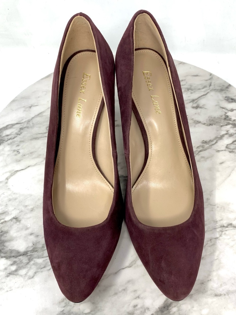 Essex Lane Margan Burgundy Suede Reptile Print Block Heel Pumps 8 Classic Preppy - Picture 6 of 15